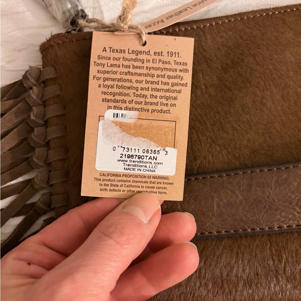 Tony Lama Brown Leather calf hair fringe western clutch purse NWT - Picture 3 of 8